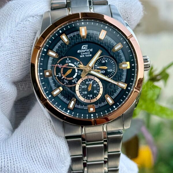 CASIO Edifice EF-327D Blue Dial Rose Gold Bezel Multifunction 40mm Quartz Japan Mens
