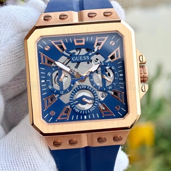 GUESS Leo GW0637G3 Blue Dial Rose Gold Tone Square 43mm Quartz Mens