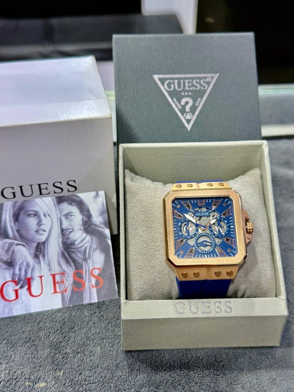 GUESS Leo GW0637G3 Blue Dial Rose Gold Tone Square 43mm Quartz Mens – photo 4