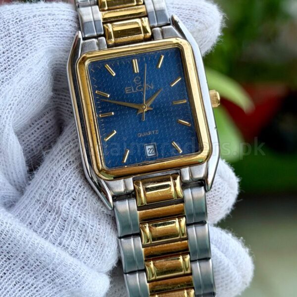 ELGIN Tank FOM095 Blue Dial Two-Tone 34x38mm Quartz Japan Mens
