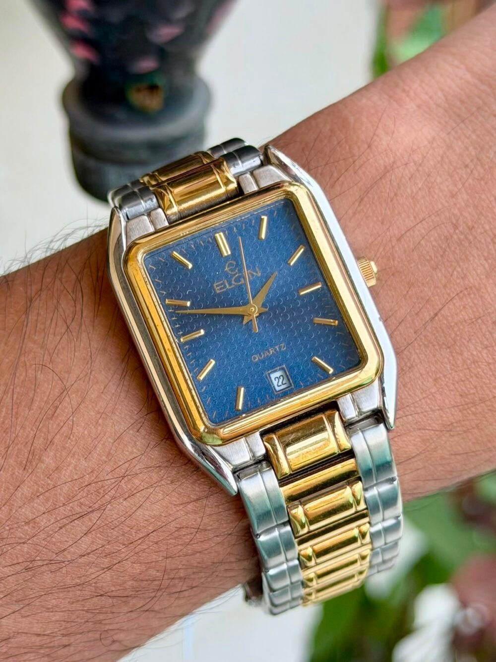 ELGIN Tank FOM095 Blue Dial Two-Tone 34x38mm Quartz Japan Mens – photo 2