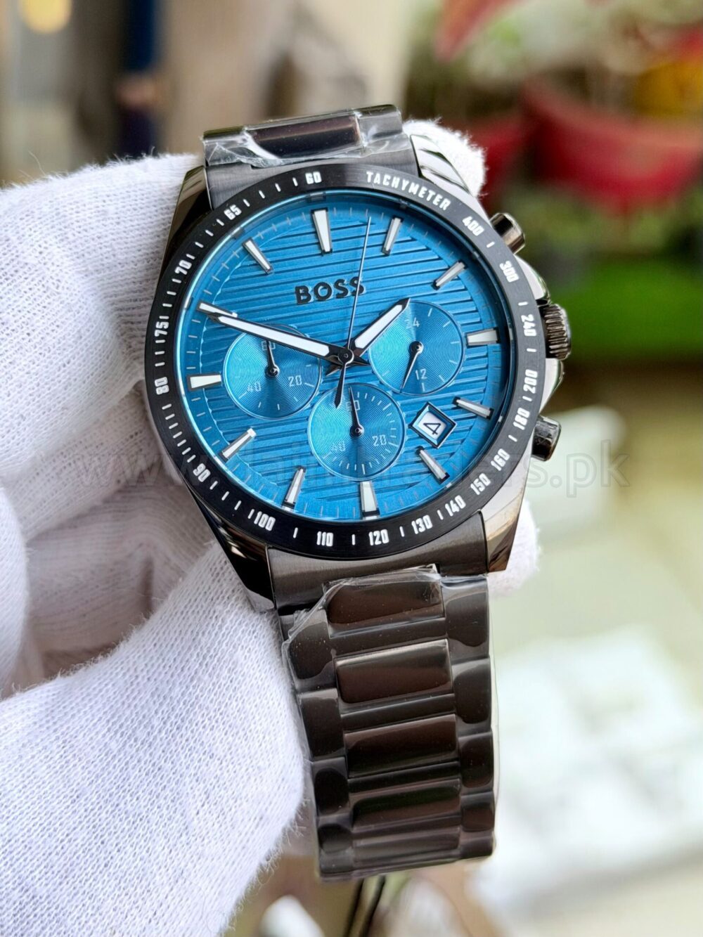 Hugo Boss Strike Chronograph 1514242 Turquoise Dial Grey IP 41mm Quartz Mens