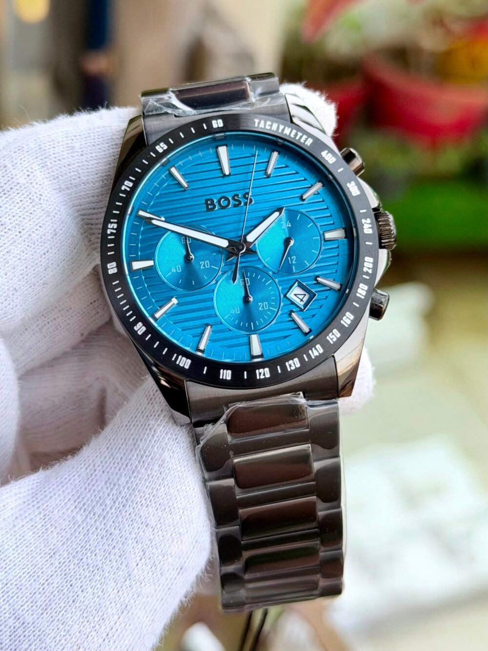 Hugo Boss Strike Chronograph 1514242 Turquoise Dial Grey IP 41mm Quartz Mens
