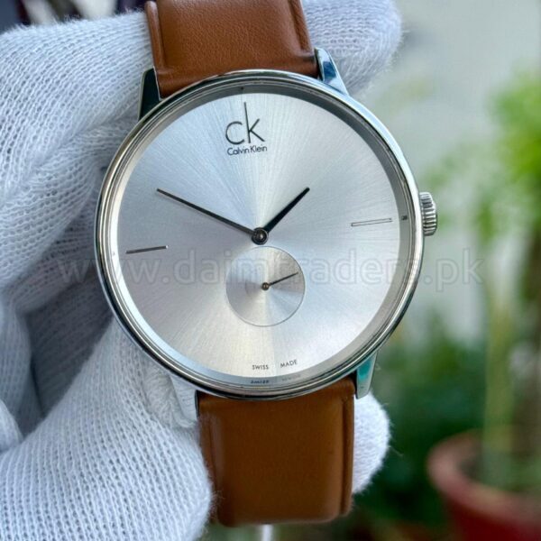 Calvin Klein K2Y211 Silver Dial Small Seconds Brown Leather 41mm Quartz Swiss Mens