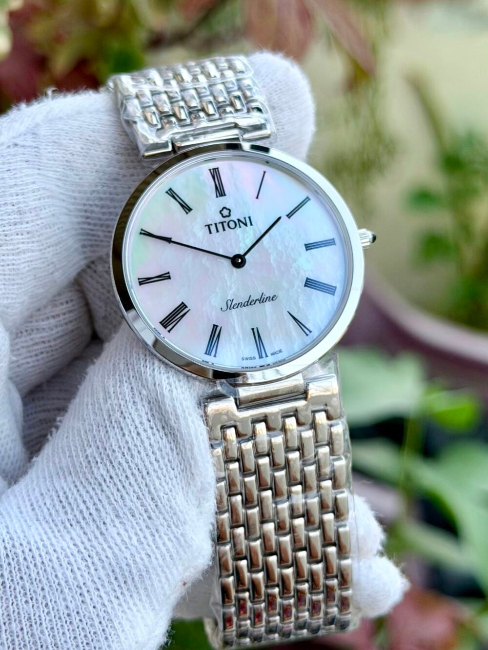 TITONI Slenderline 52926 MOP Roman Dial 38mm Ultra Slim Quartz Swiss Mens