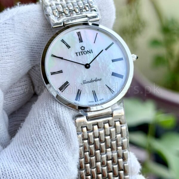 TITONI Slenderline 52926 MOP Roman Dial 38mm Ultra Slim Quartz Swiss Mens