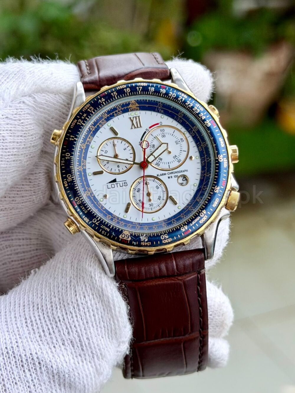 LOTUS Pilot Chronograph Alarm 9530 White Dial Two-Tone 40mm Quartz Mens