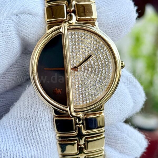 Raymond Weil Fidelio 3725 Black & Crystal Pave Dial Gold Plated 36mm Quartz Swiss Mens