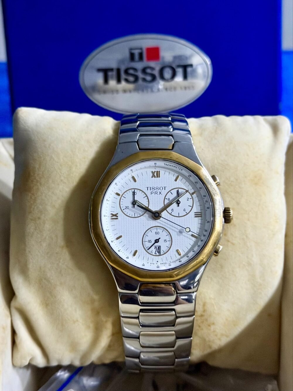 TISSOT PRX Chronograph P475 White Dial Two-Tone 40mm Vintage Quartz Swiss Mens – photo 4