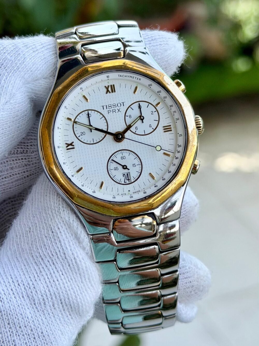 TISSOT PRX Chronograph P475 White Dial Two-Tone 40mm Vintage Quartz Swiss Mens