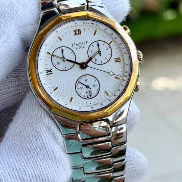 TISSOT PRX Chronograph P475 White Dial Two-Tone 40mm Vintage Quartz Swiss Mens