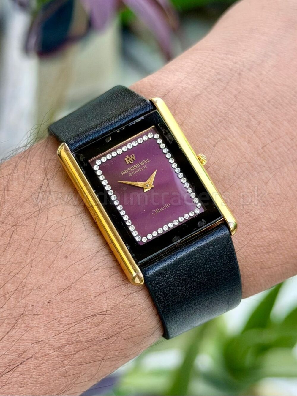 Raymond Weil Othello 3770 Purple Dial Crystal Set Gold Plated 32x36mm Quartz Swiss Mens – photo 2