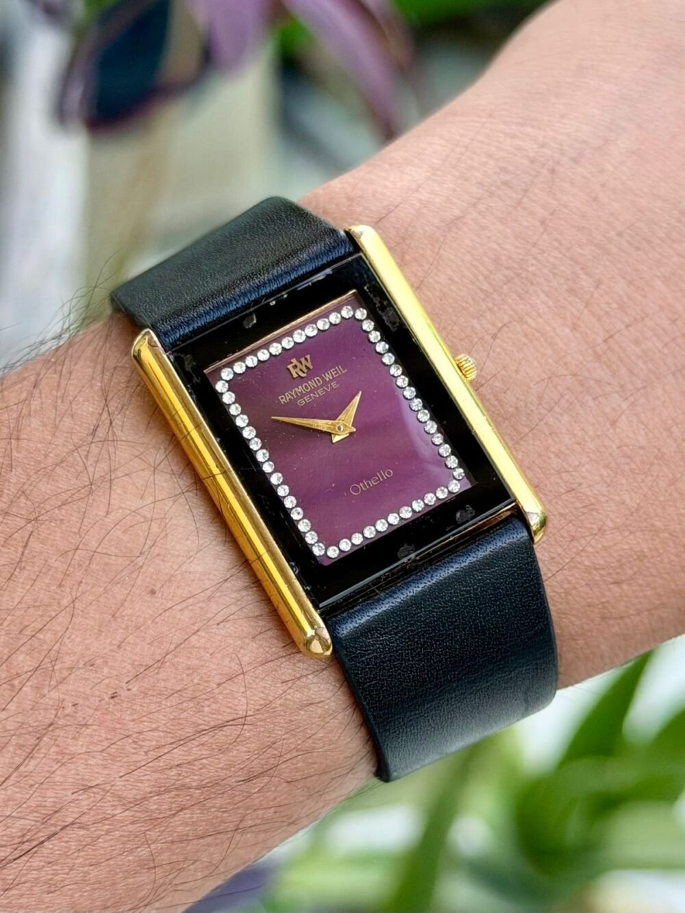 Raymond Weil Othello 3770 Purple Dial Crystal Set Gold Plated 32x36mm Quartz Swiss Mens – photo 2