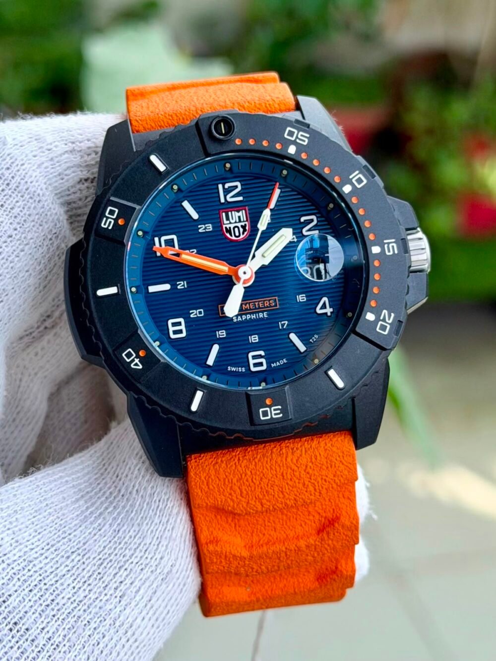 LUMINOX Navy SEAL XS.3603 Blue Dial Orange Strap 44mm Carbonox Quartz Swiss Mens