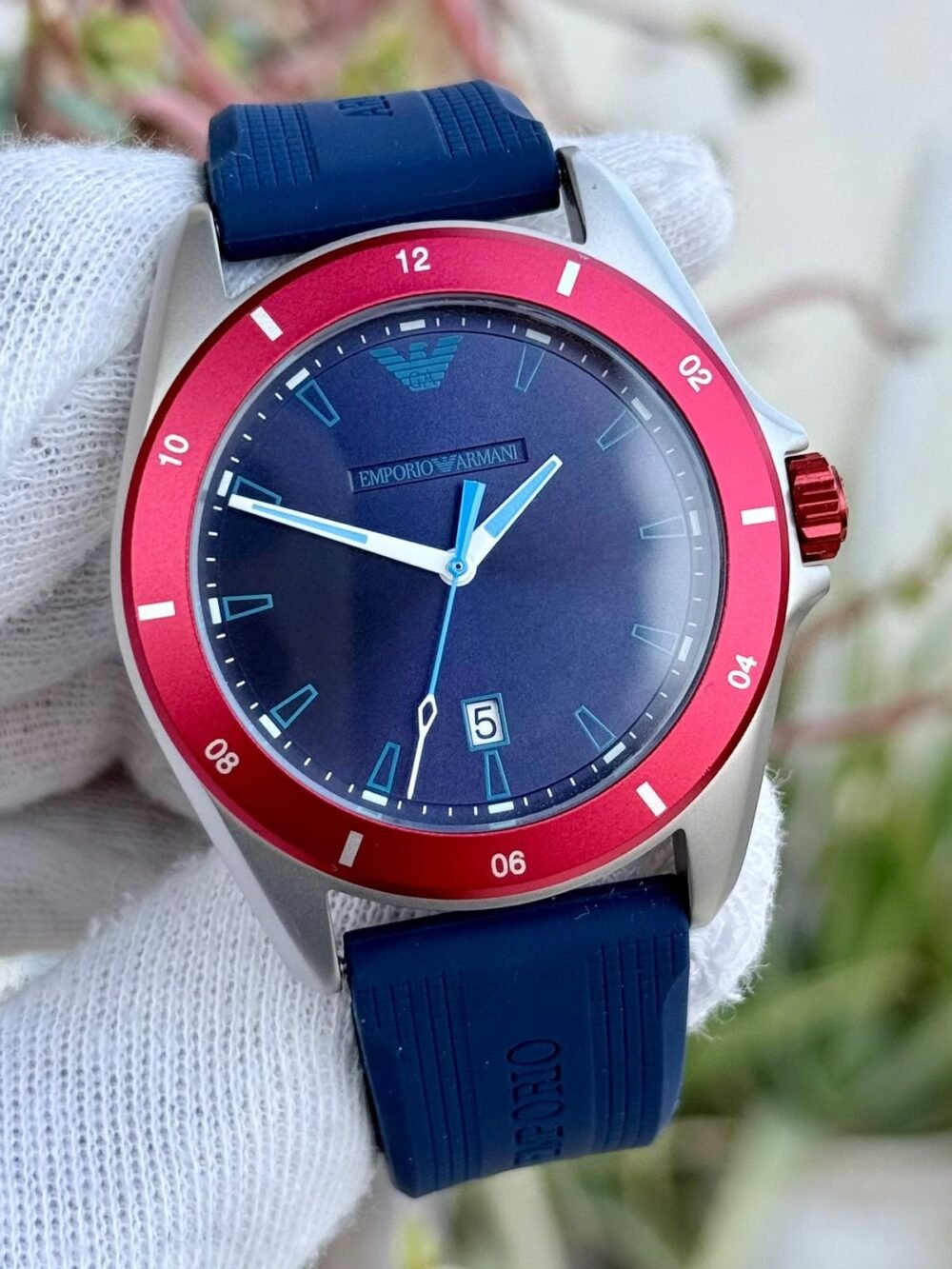 Emporio Armani AR11217 Blue Dial Red Bezel Blue Strap 40mm Quartz Mens