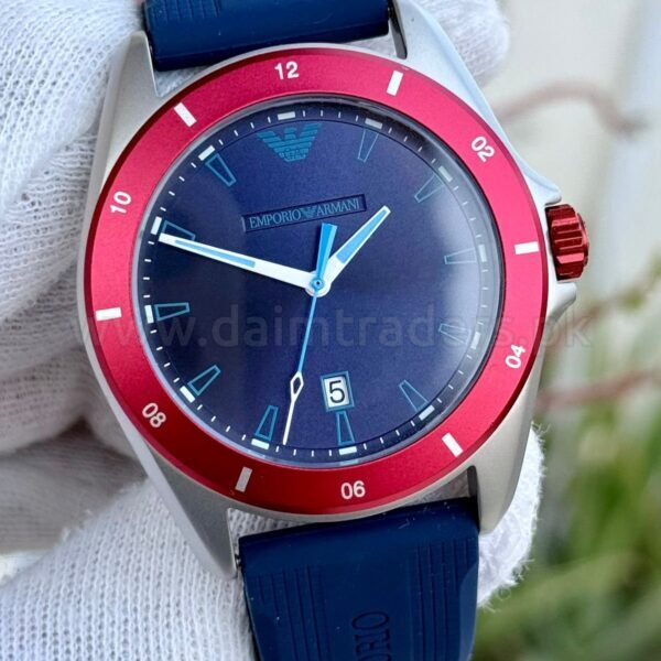 Emporio Armani AR11217 Blue Dial Red Bezel Blue Strap 40mm Quartz Mens