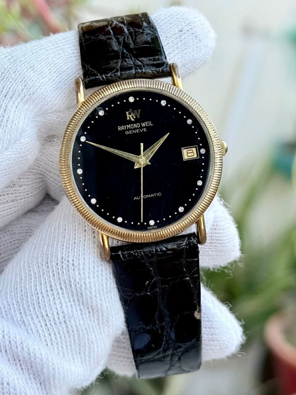 Raymond Weil 2809 Black Dial 18k Gold Plated 36mm Vintage Automatic Swiss Mens