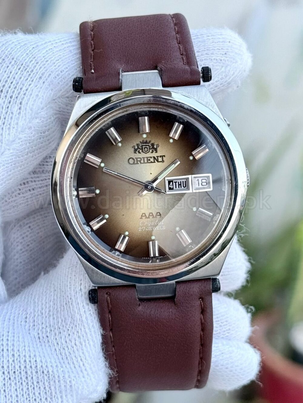 Orient AAA Crystal Tiger Eye G429 Brown Dial Day Date Automatic Japan Mens Pre-owned