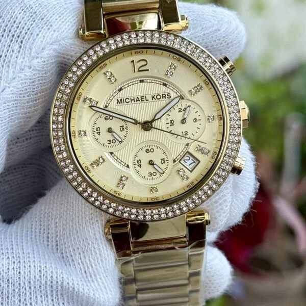 Michael Kors Parker Chronograph MK5354 Champagne Dial Crystal Bezel Gold-Tone 39mm Quartz Ladies