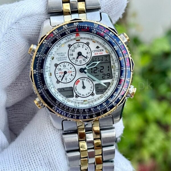 Citizen Promaster Navihawk JN0007 White Dial Ana-Digi Two-Tone 40mm Quartz Japan Mens