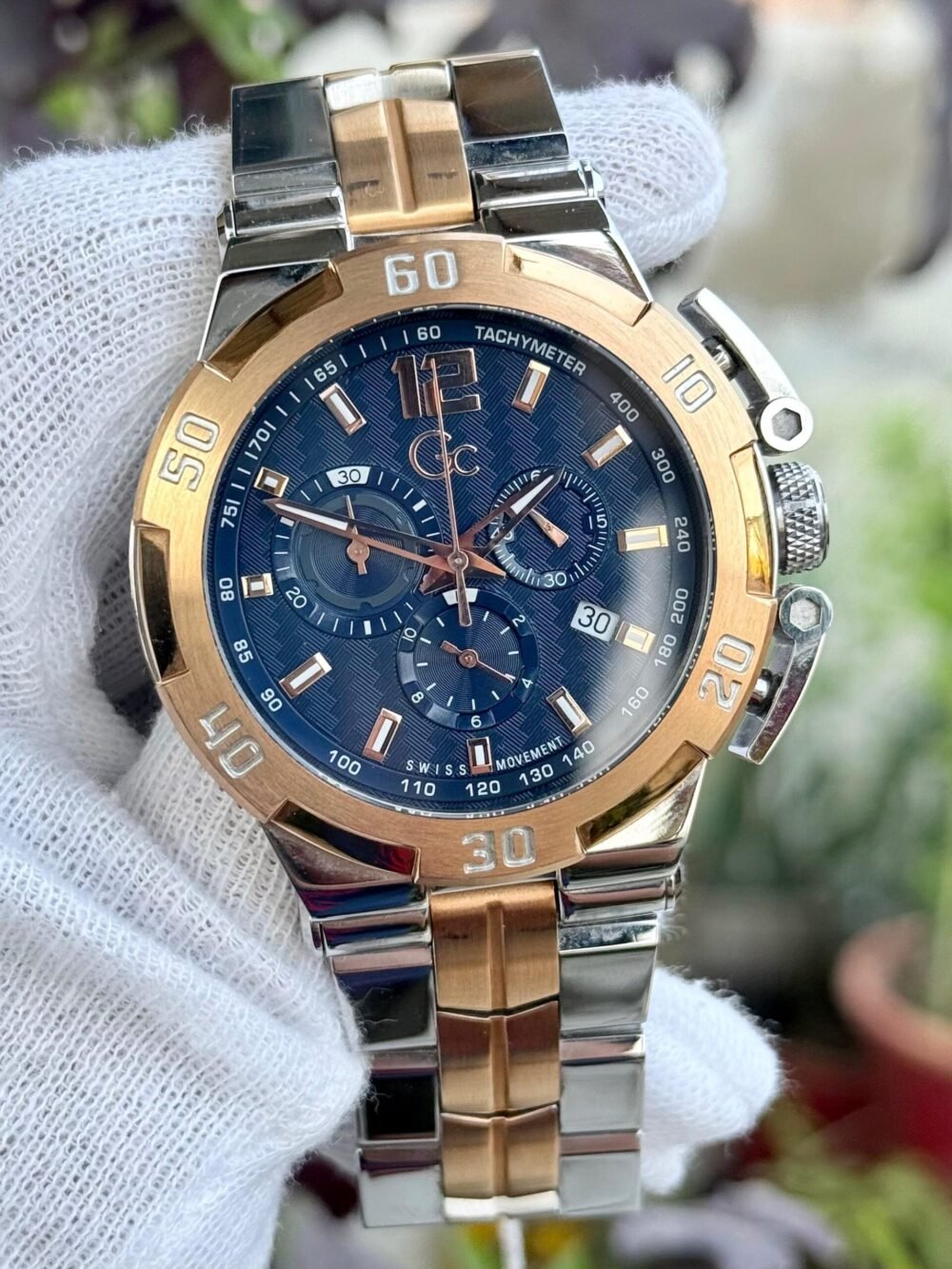 GC Structura Y52007G7 Blue Dial Two-Tone Rose Gold Chronograph 44mm Quartz Swiss Mens