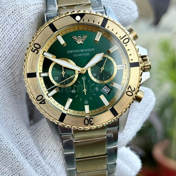 Emporio Armani Diver Chronograph AR11586 Green Dial Two-Tone 42mm Quartz Mens