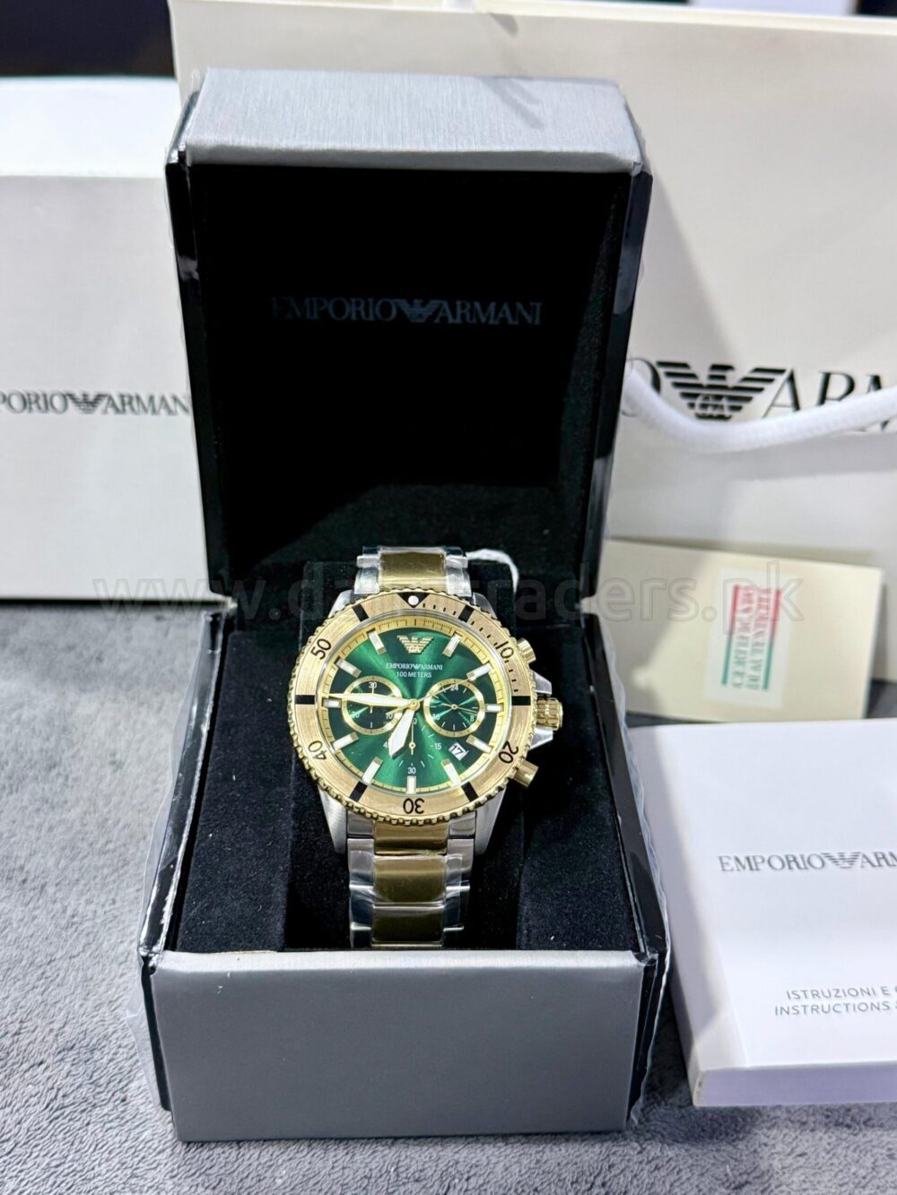 Emporio Armani Diver Chronograph AR11586 Green Dial Two-Tone 42mm Quartz Mens – photo 4