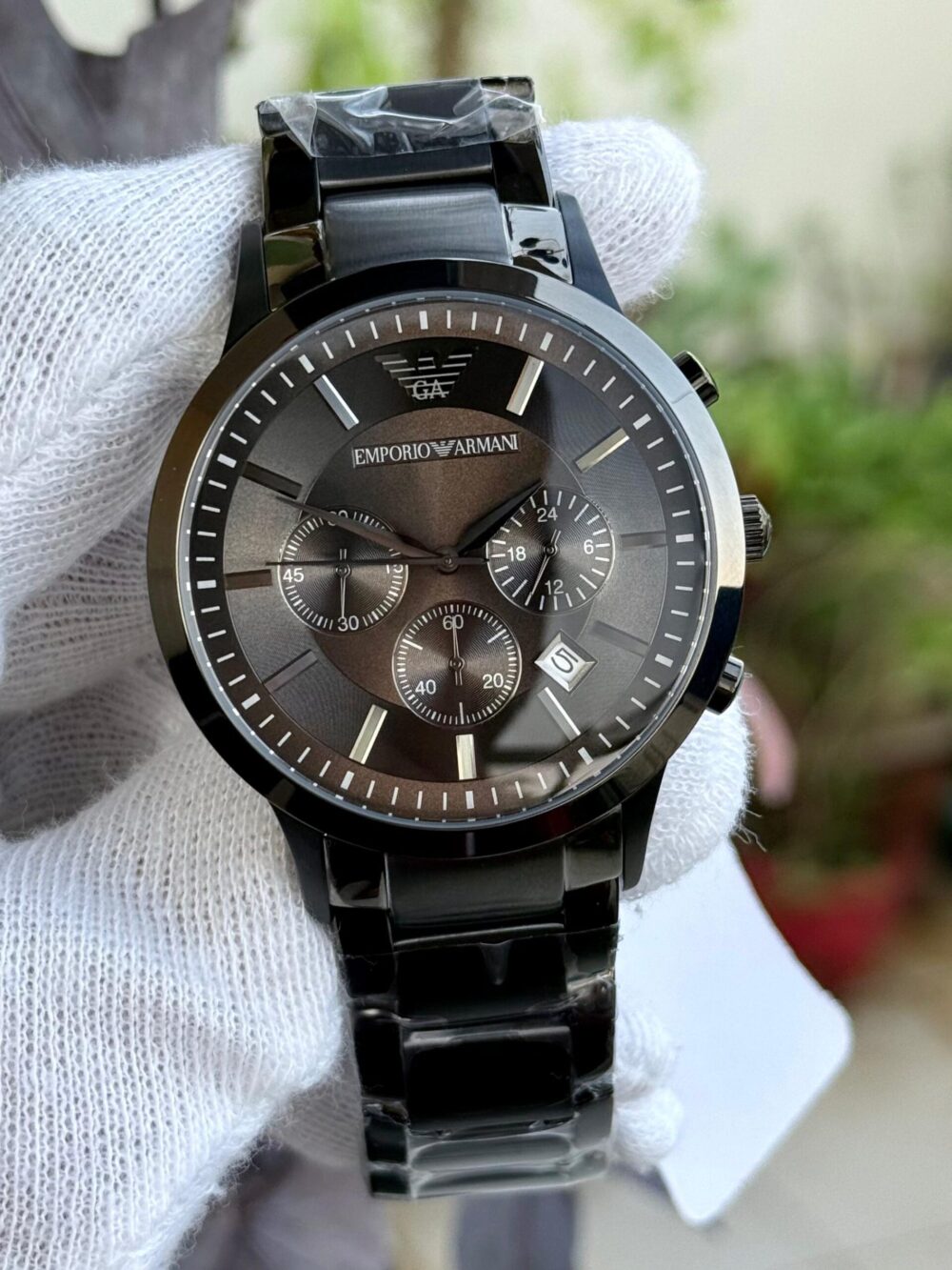Emporio Armani Classic Chronograph AR2454 Grey Dial Black IP 42mm Quartz Mens