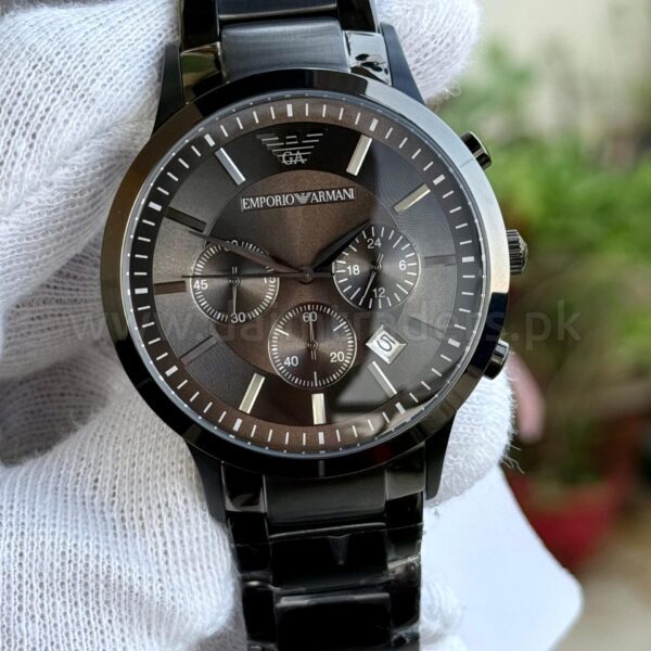 Emporio Armani Classic Chronograph AR2454 Grey Dial Black IP Quartz Mens