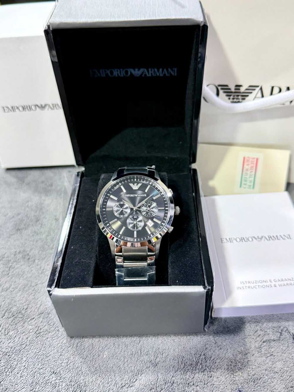 Emporio Armani Classic Chronograph AR2454 Grey Dial Black IP 42mm Quartz Mens – photo 4