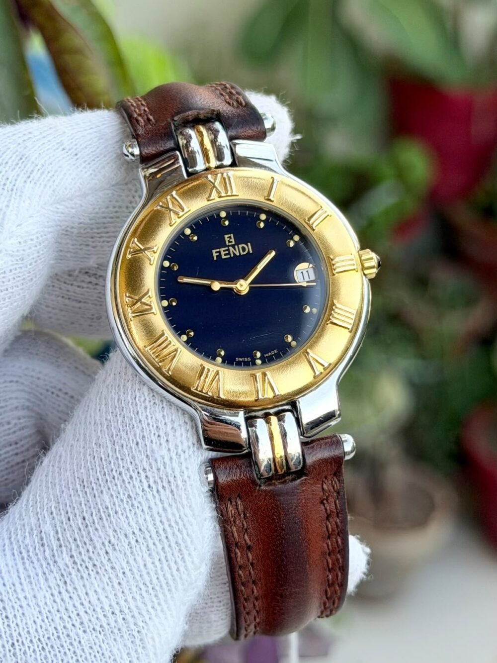 FENDI Orologi 9000G Blue Dial Two-Tone 36mm Vintage Quartz Swiss Mens