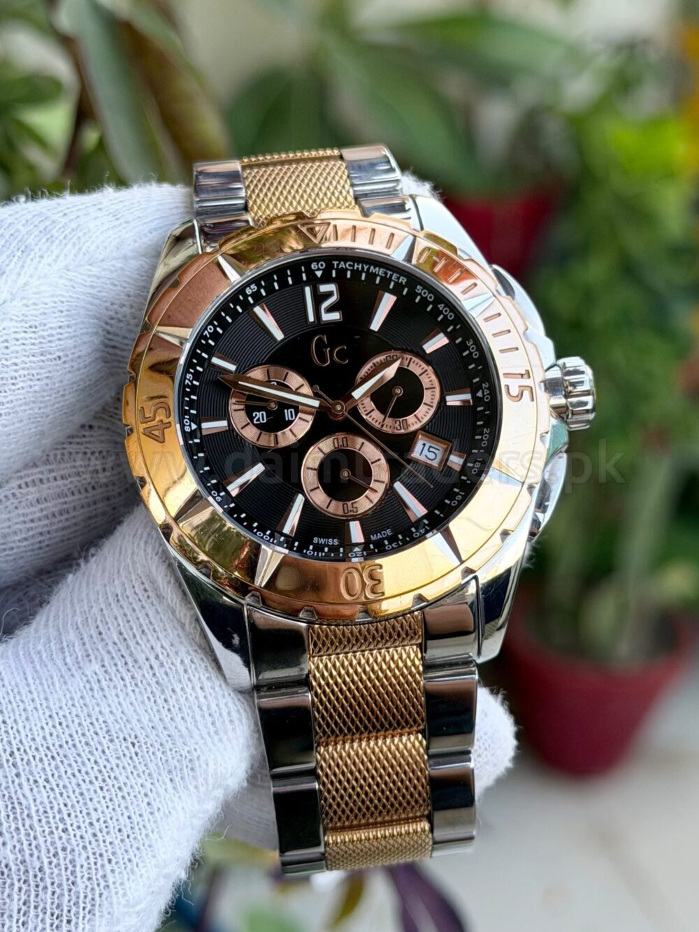 GC Sports XL X53003G2S Black Dial Chronograph Two-Tone Rose Gold 45mm Quartz Swiss Mens