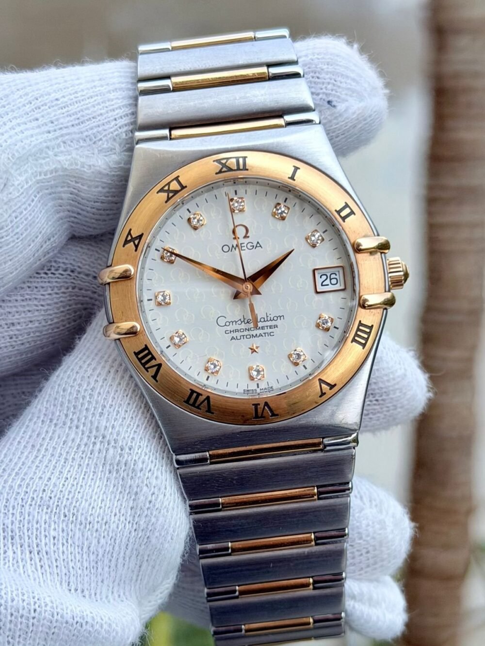 OMEGA Constellation 50th Anniversary 1304.35.00 White Diamond Dial Rose Gold/Steel Automatic Swiss Mens