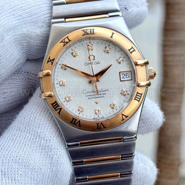 OMEGA Constellation 50th Anniversary 1304.35.00 White Diamond Dial Rose Gold/Steel Automatic Swiss Mens