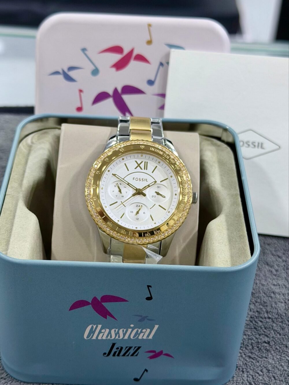 FOSSIL Riley ES5107 White Dial Crystal Bezel Two-Tone 38mm Quartz Ladies – photo 4