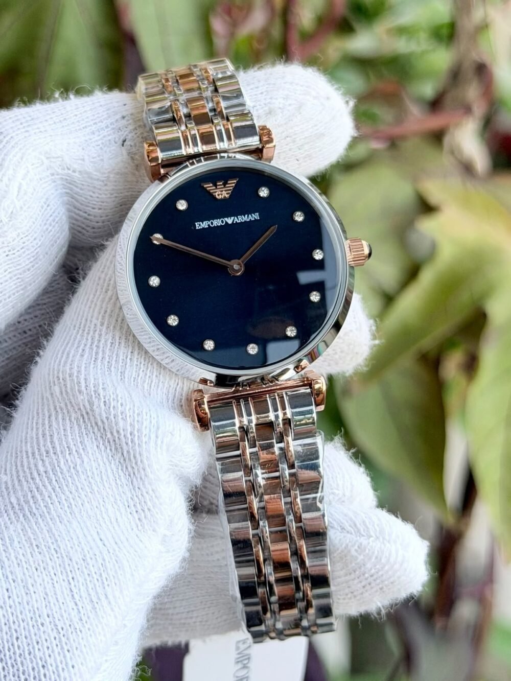 Emporio Armani AR11092 Blue Crystal Dial Two-Tone Rose Gold 32mm Quartz Ladies