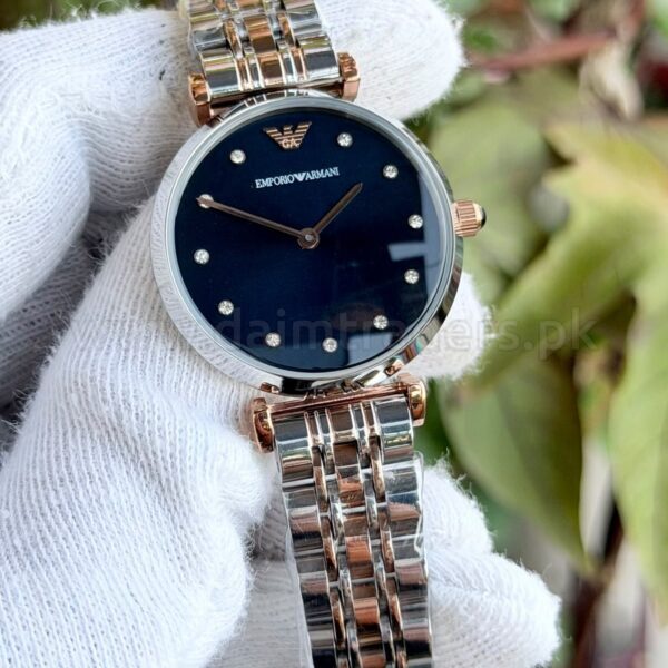 Emporio Armani AR11092 Blue Crystal Dial Two-Tone Rose Gold 32mm Quartz Ladies
