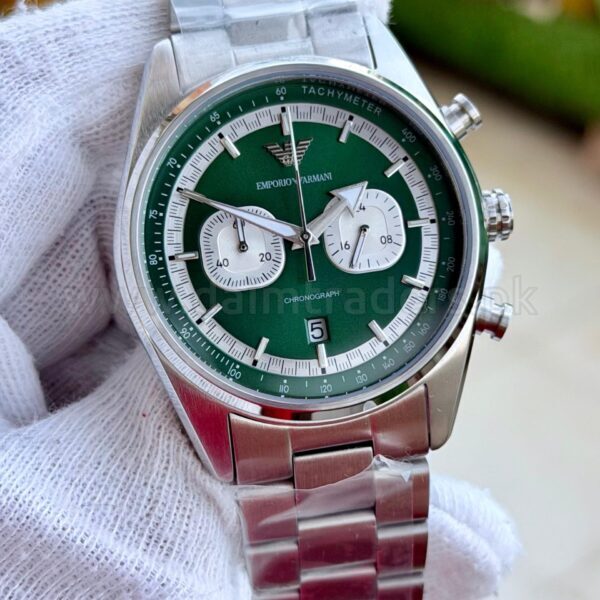 Emporio Armani Racer Chronograph AR11637 Green Panda Dial Steel 42mm Quartz Mens
