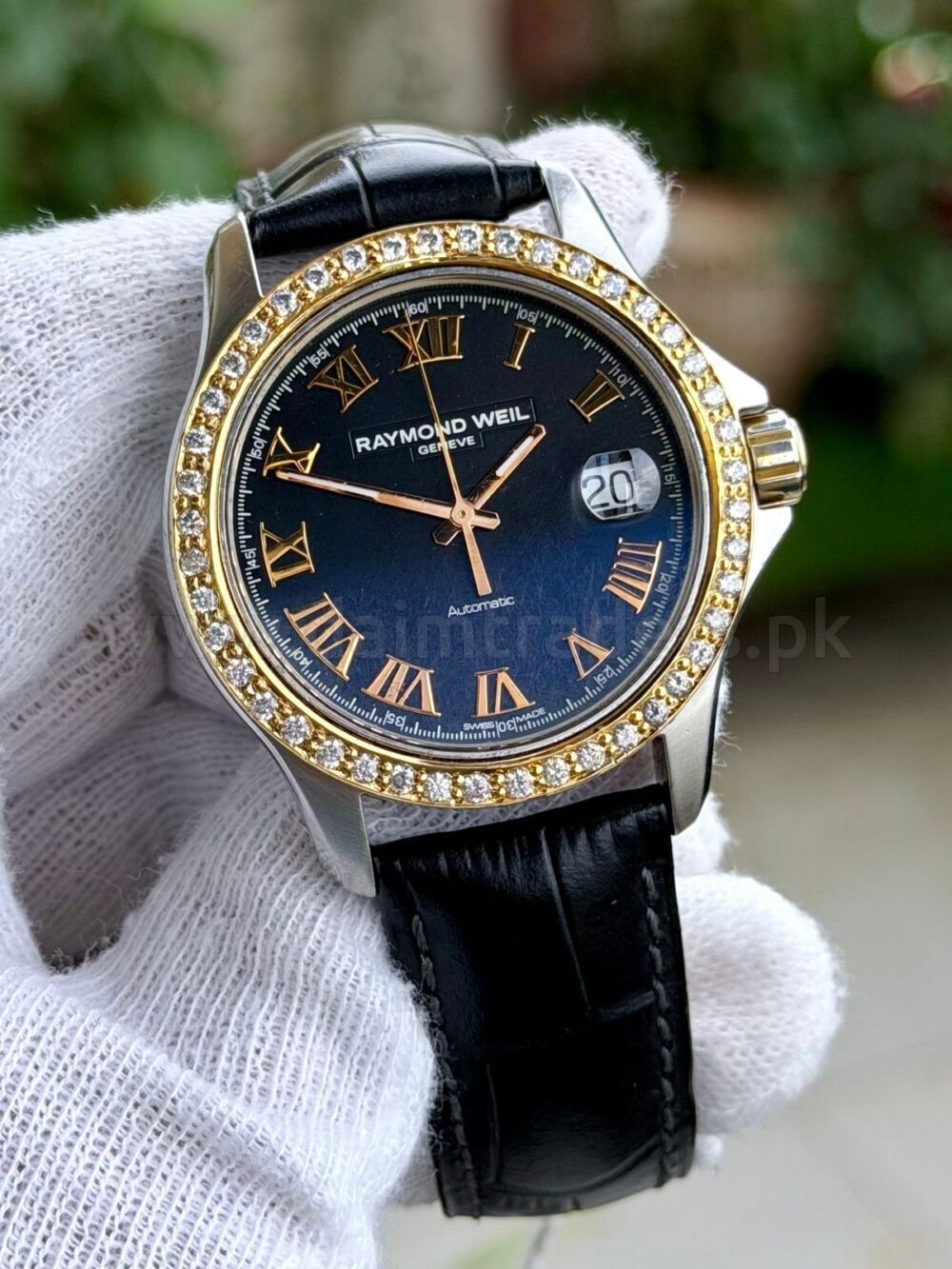 Raymond Weil Parsifal 2970 Blue Roman Dial Aftermarket Diamond Bezel Automatic Swiss Mens