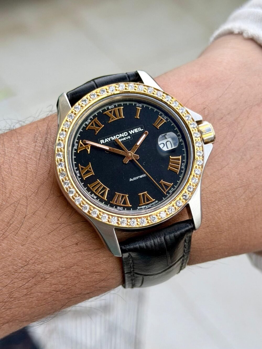 Raymond Weil Parsifal 2970 Blue Roman Dial Aftermarket Diamond Bezel Automatic Swiss Mens – photo 2