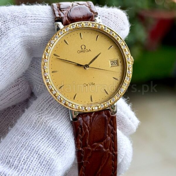 OMEGA De Ville 196.0312 Champagne Dial Diamond Bezel 34mm Quartz Swiss Mens