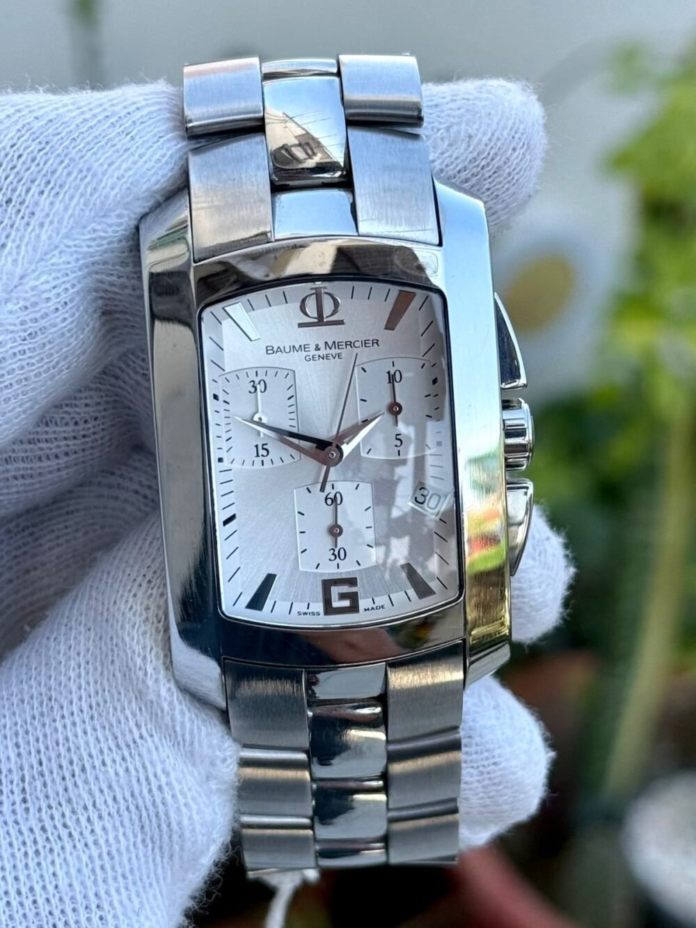 Baume & Mercier Hampton Milleis Chronograph MOA08444 White Dial XL Quartz Swiss Mens