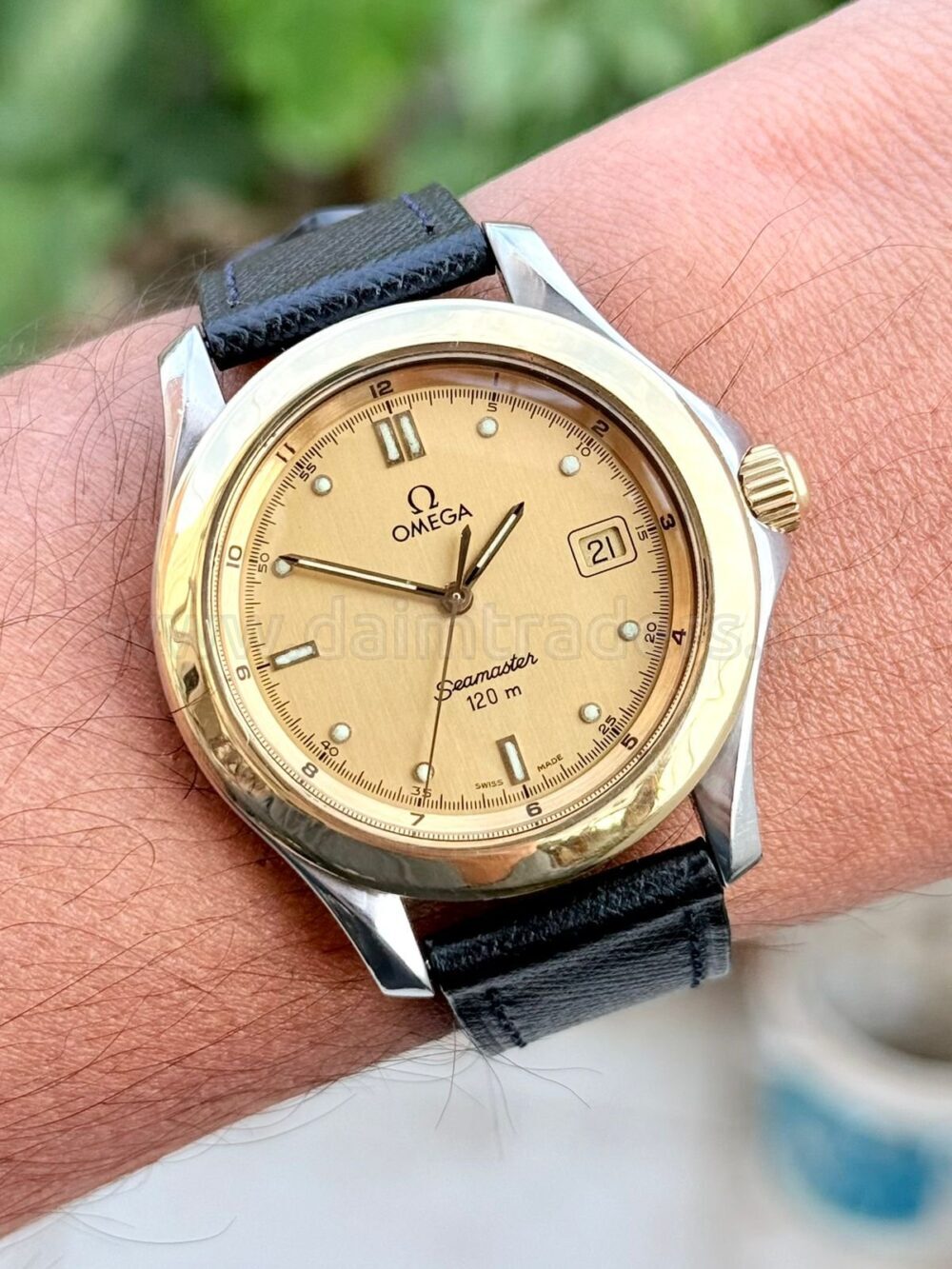 OMEGA Seamaster 120 2411.10 Champagne Dial 18k Gold Bezel 36mm Quartz Swiss Mens – photo 4