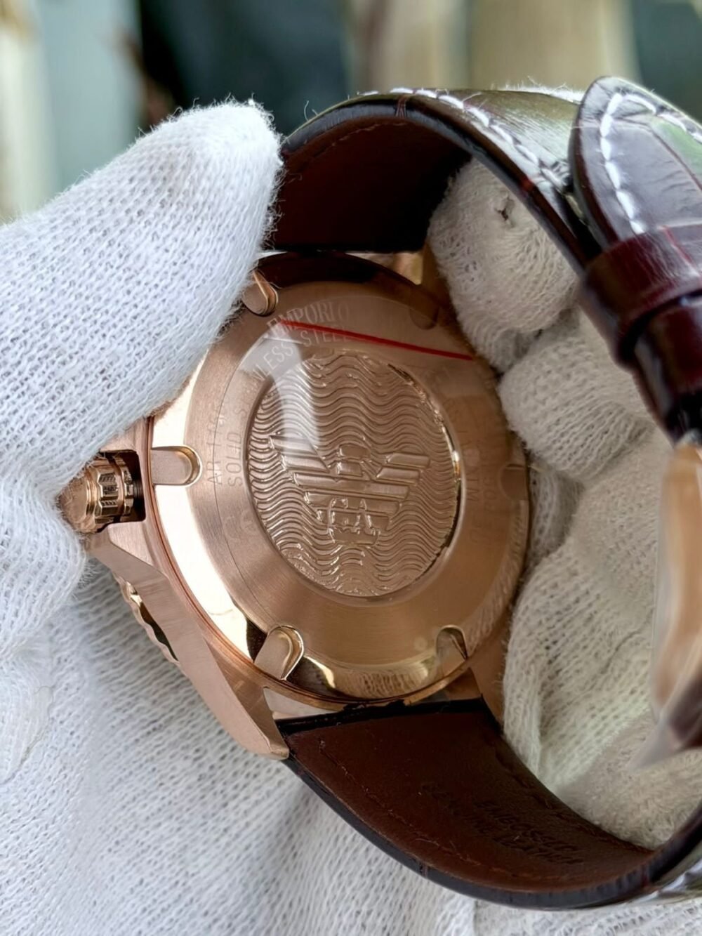 Emporio Armani Diver AR11556 Blue Dial Rose Gold Leather 41mm Quartz Mens – photo 2