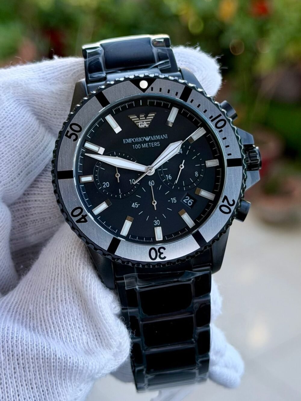 Emporio Armani Diver Chronograph AR80050 Black Dial Black IP 43mm Quartz Mens