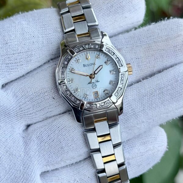 BULOVA Marine Star Diamond 98R118 Mother of Pearl Dial Two-Tone Quartz Ladies