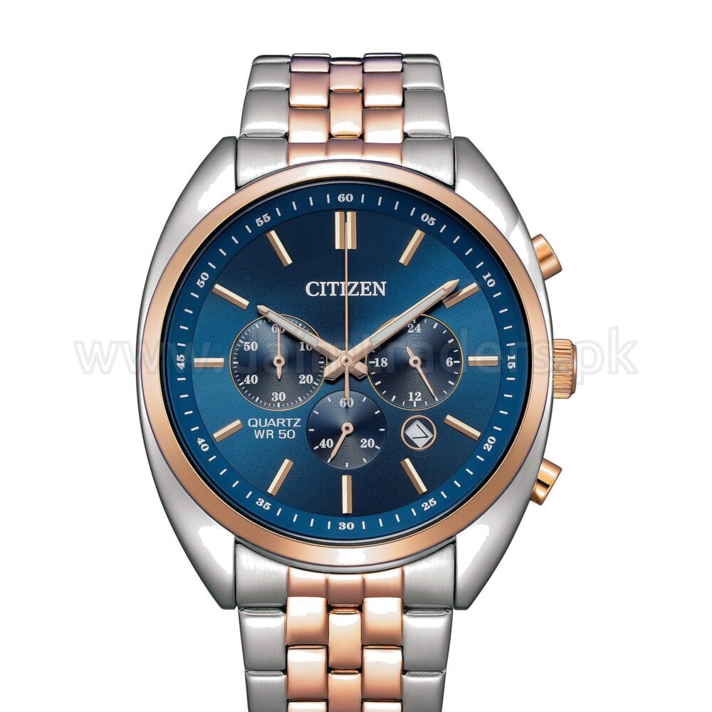 CITIZEN Chronograph AN8216-50L Blue Dial Two-Tone Rose Gold 42mm Quartz Japan Mens