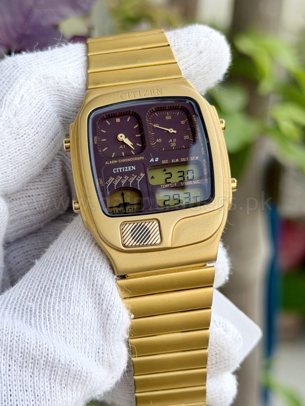 CITIZEN Ana-Digi Temp JG2012-50W Brown Dial Gold-Tone Quartz Japan Mens