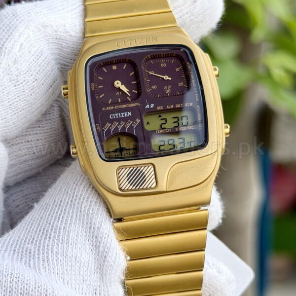 CITIZEN Ana-Digi Temp JG2012-50W Brown Dial Gold-Tone Quartz Japan Mens