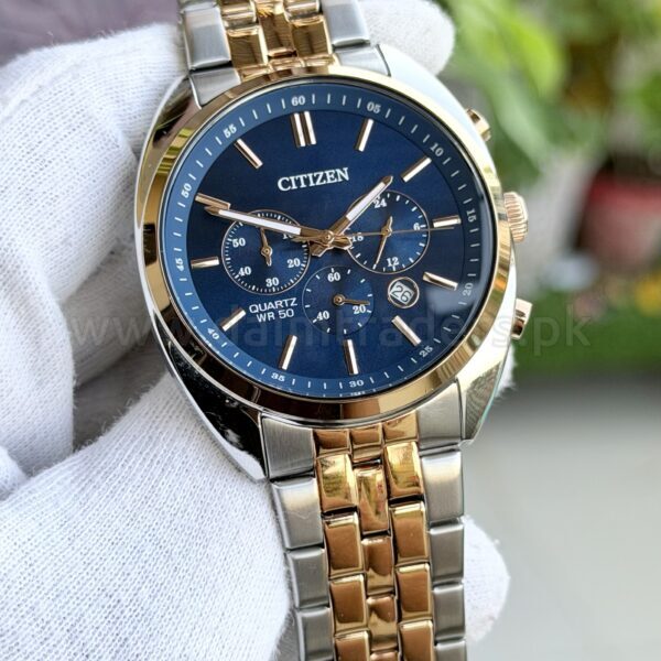 CITIZEN Chronograph AN8216-50L Blue Dial Two-Tone Rose Gold Quartz Japan Mens
